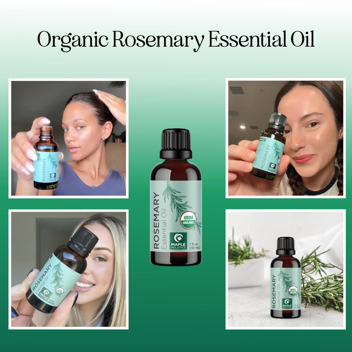 Maple Holistics rosemary oil dropper pouring a drop demonstrating precise use