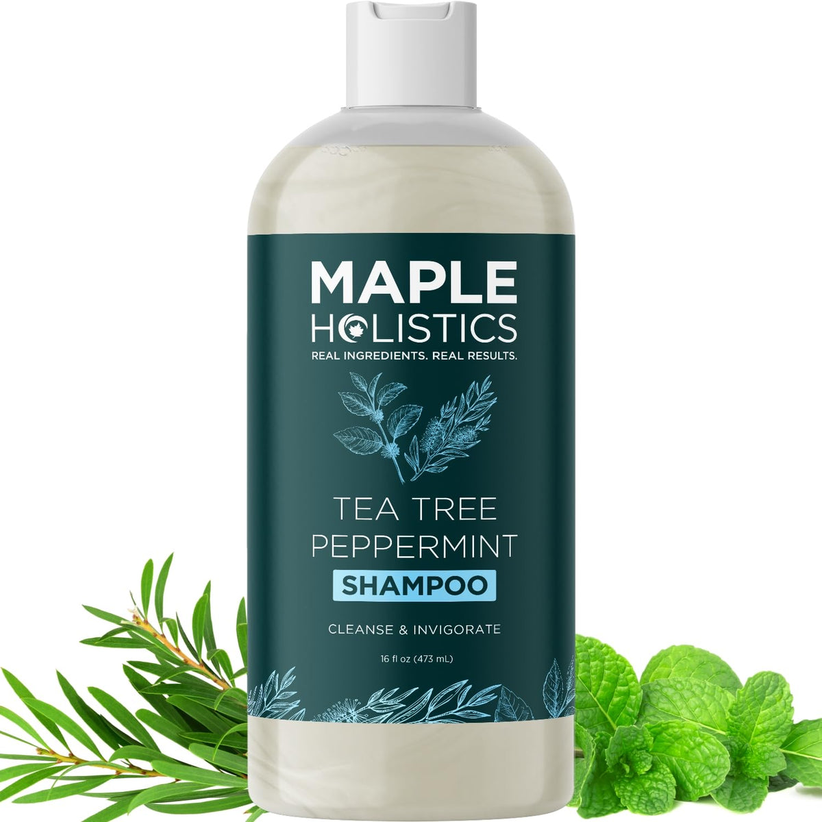 Maple Holistics front bottle showing label and product benefit of clarifying scalp