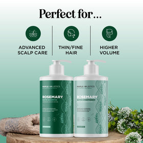 Maple Holistics shampoo and conditioner styled on bathroom shelf for daily routine convenience