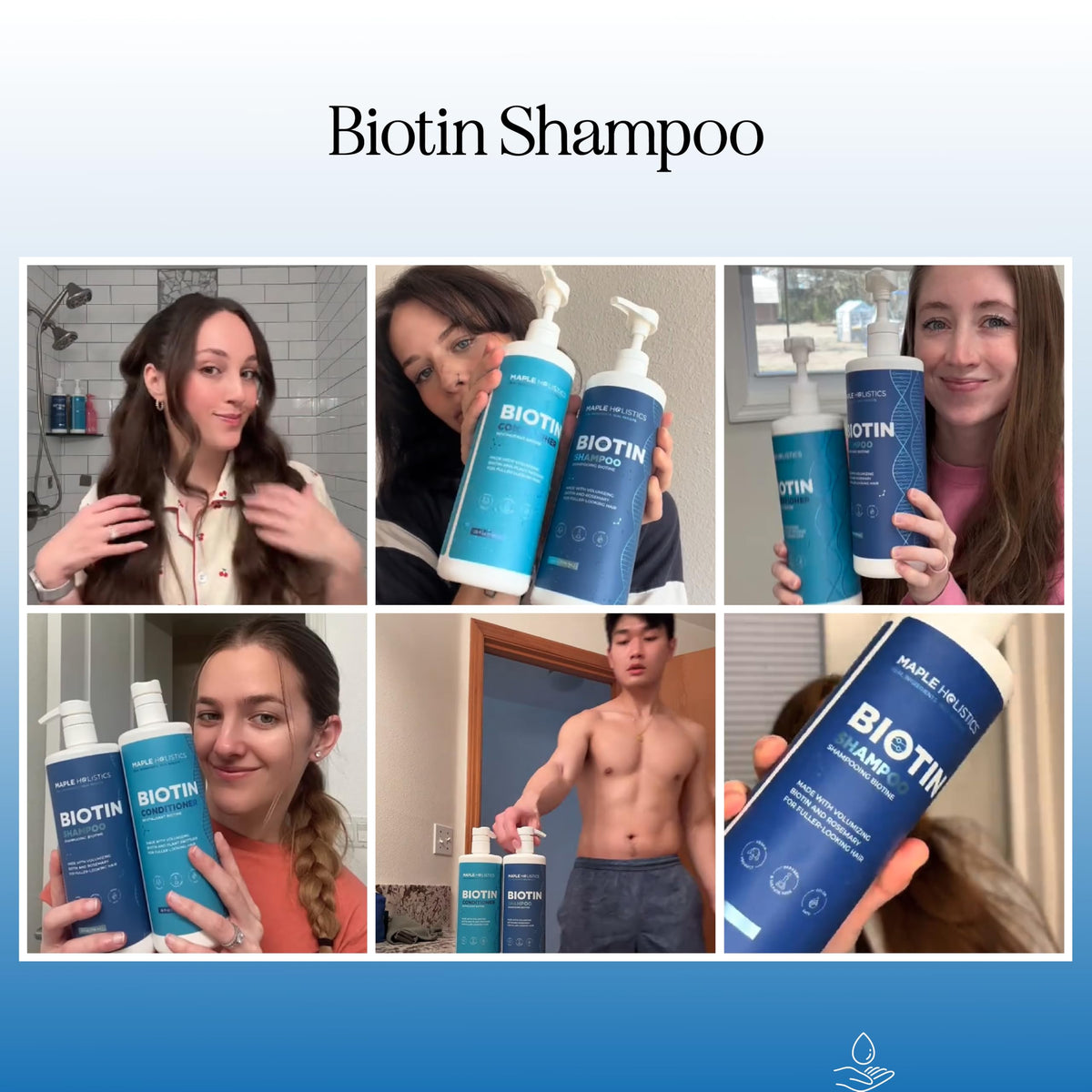 Maple Holistics shampoo pump and label close-up highlighting gentle formula