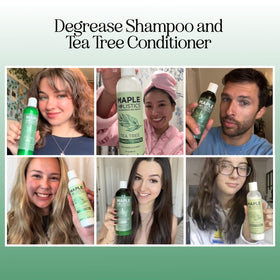 Maple Holistics shampoo bottle close-up label highlighting degrease action