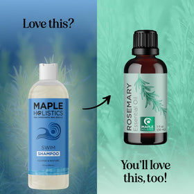 Maple Holistics bottle next to hand showing product size for travel convenience