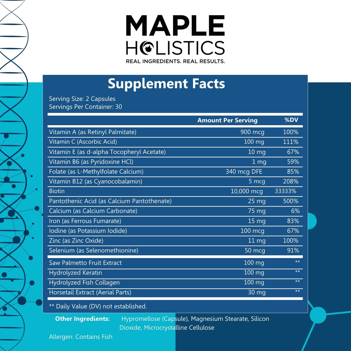 Maple Holistics bottle beside ruler showing tablet size and scale