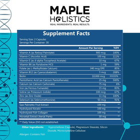 Maple Holistics bottle beside ruler showing tablet size and scale