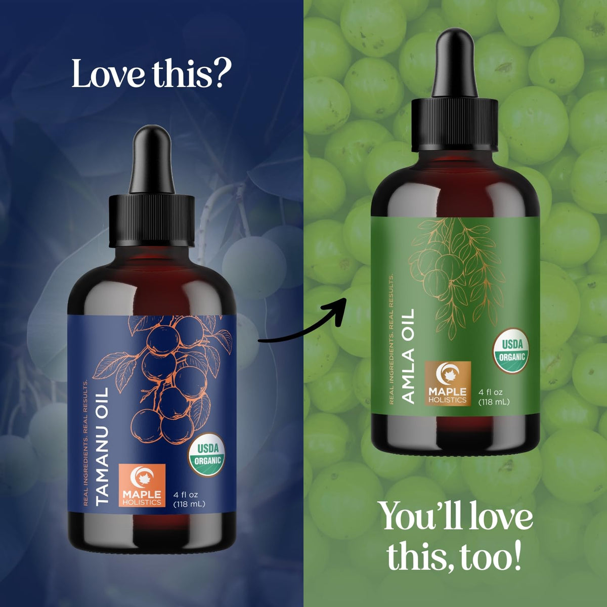 Maple Holistics label detail showing organic certification and ingredient transparency