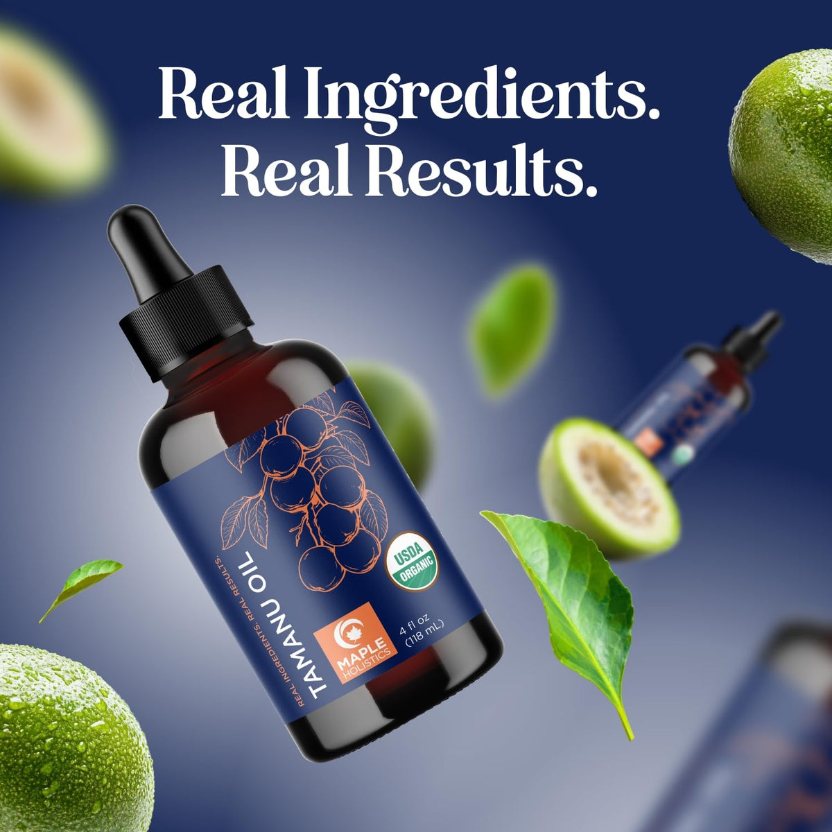 Maple Holistics 4 fl oz bottle in hand for clear size and real-world scale
