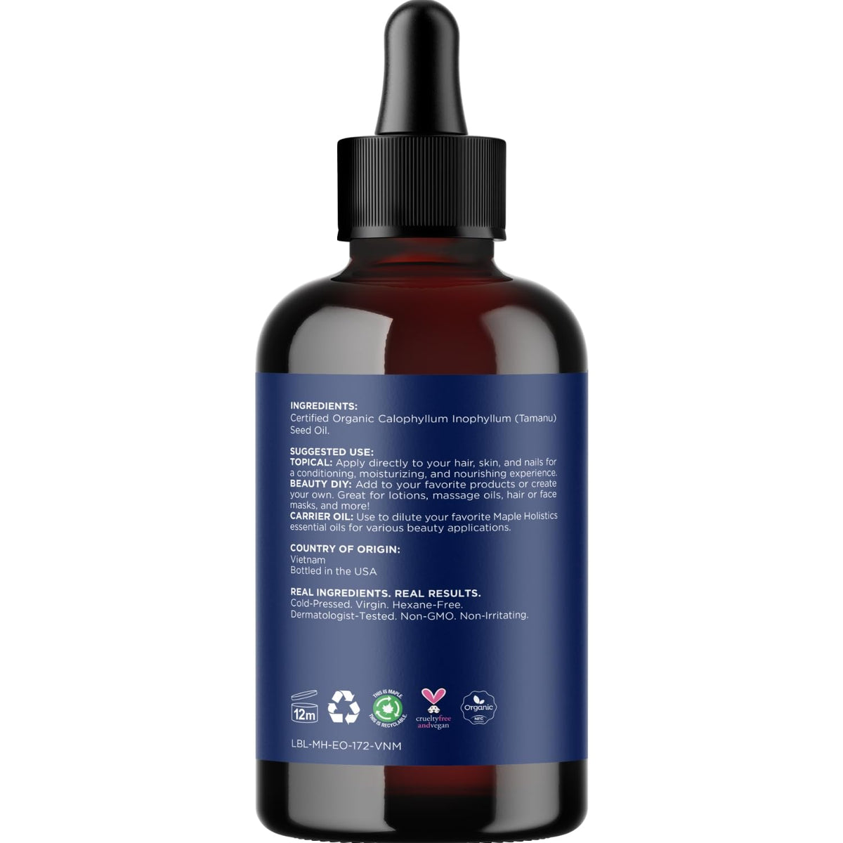 Maple Holistics tamanu oil texture close-up illustrating rich, fast-absorbing finish