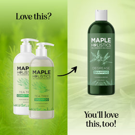 Shampoo and conditioner styled in bathroom demonstrating Maple Holistics everyday use