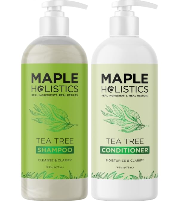Ingredient label close-up featuring Maple Holistics tea tree and natural extracts clarity