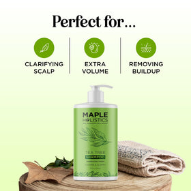 Maple Holistics shampoo in shower showing effective in-use cleansing