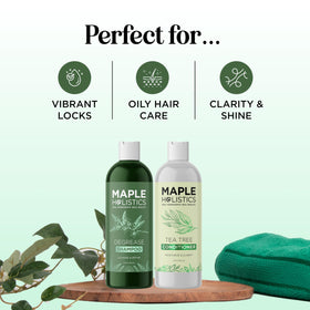 Maple Holistics rich lather on hair showing effective clarifying action
