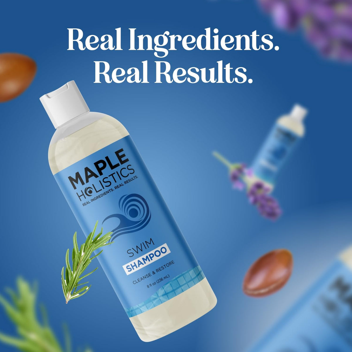 Maple Holistics shampoo inside travel bag showing packable pool trip solution