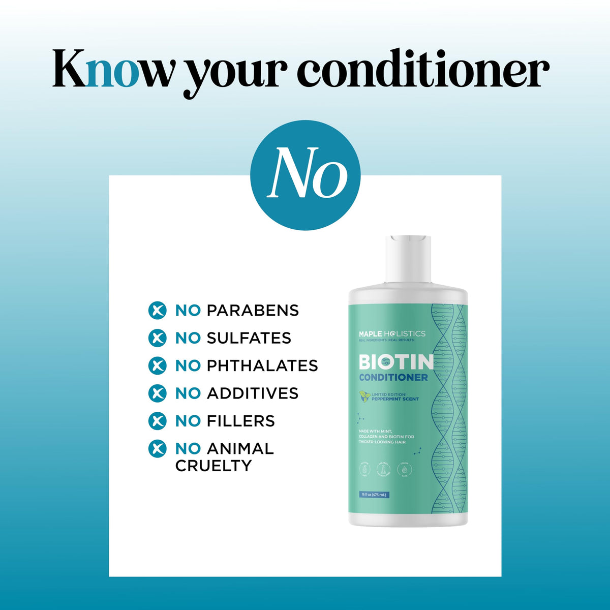 Maple Holistics ingredient list close-up emphasizing biotin and plant proteins