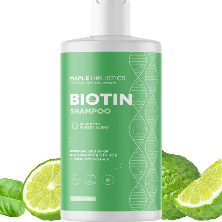 Maple Holistics front bottle showing label and woodsy design, communicates gentle volumizing benefits