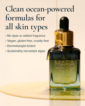 MARA bottle on bathroom vanity signaling everyday clean luxury routine