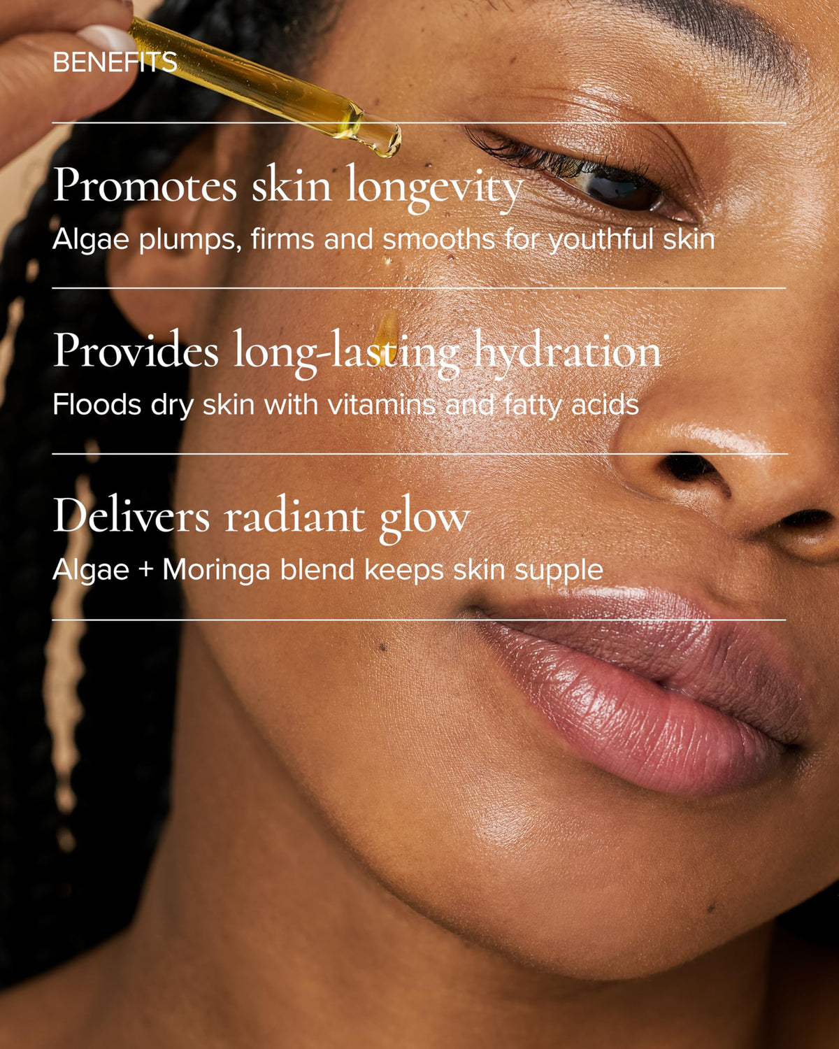 MARA close-up of oil texture highlighting lightweight absorption and dewy finish