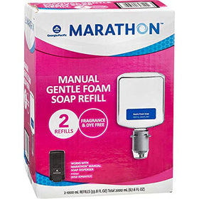 Marathon front label of 1000 mL foam soap refill showing product details and easy-install benefit