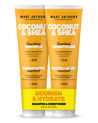 Marc Anthony front packaging showing both shampoo and conditioner for hydration