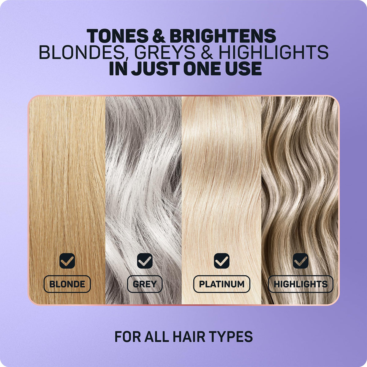 Marc Anthony shampoo in use lathering on blonde hair for visible toning