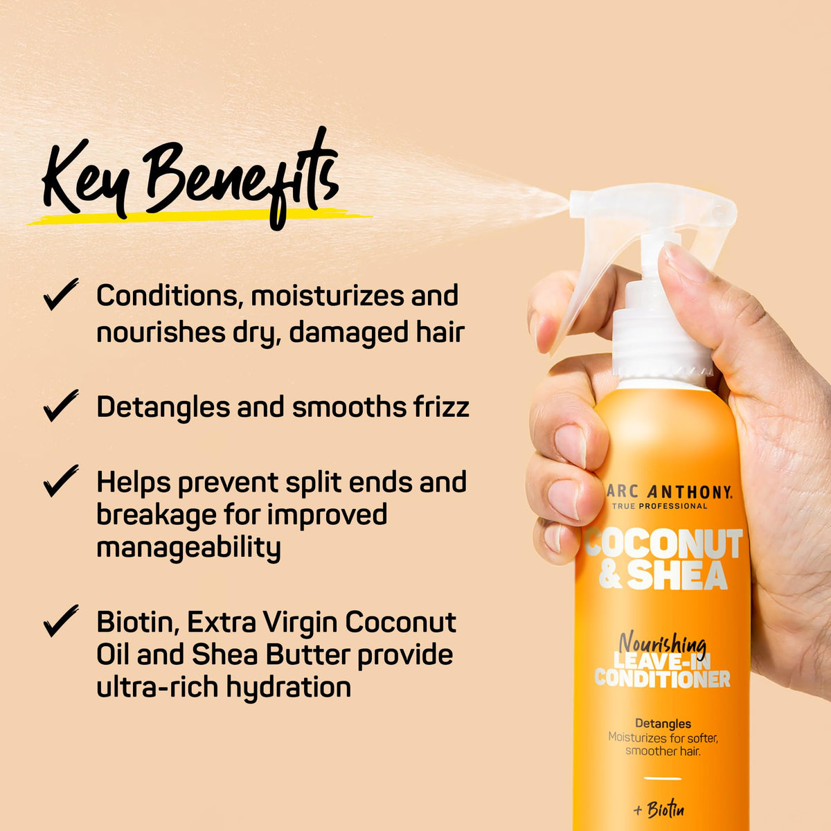 Marc Anthony coconut and shea ingredients visual highlighting nourishing oils and moisturization