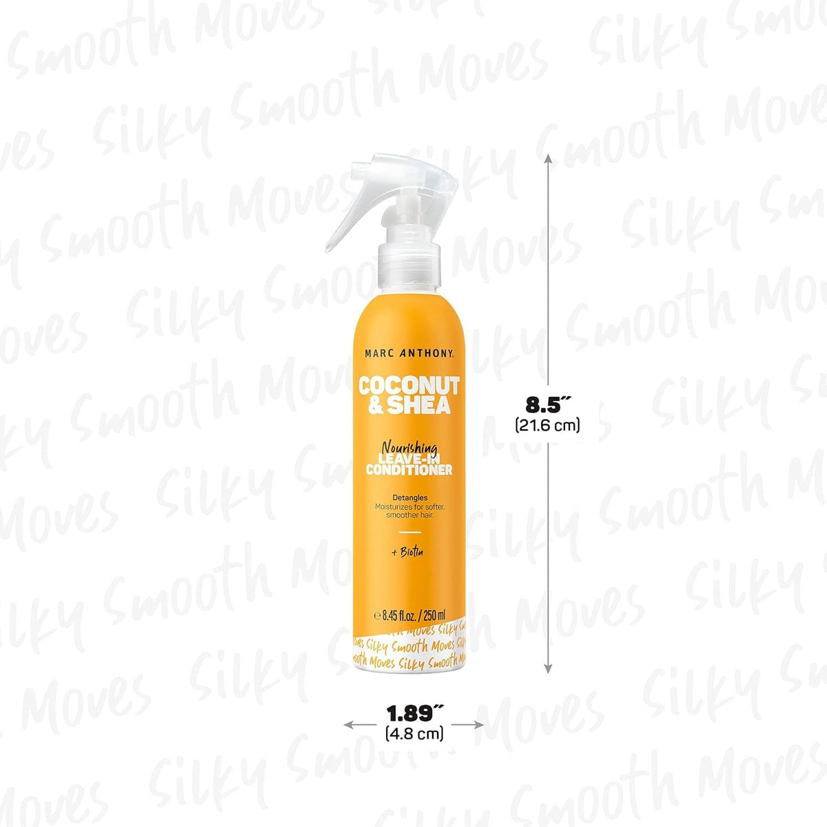 Marc Anthony bottle beside a ruler showing 8.45 fl oz size for travel and value clarity