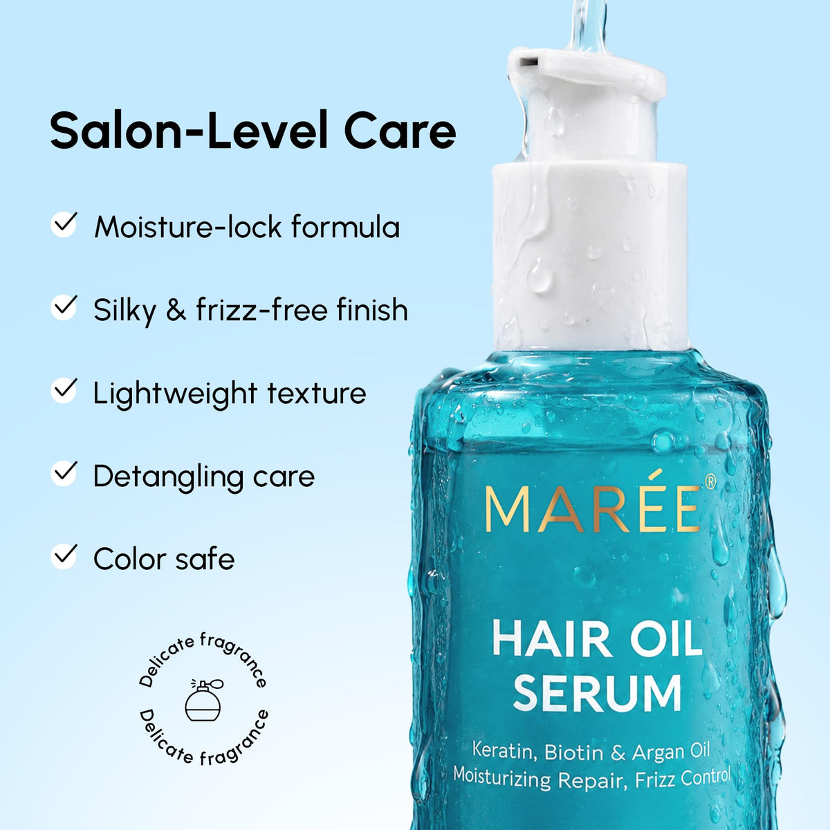 MAREE before and after image demonstrating frizz control and shine