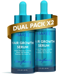 MAREE front packaging showing two serum bottles and clear benefits
