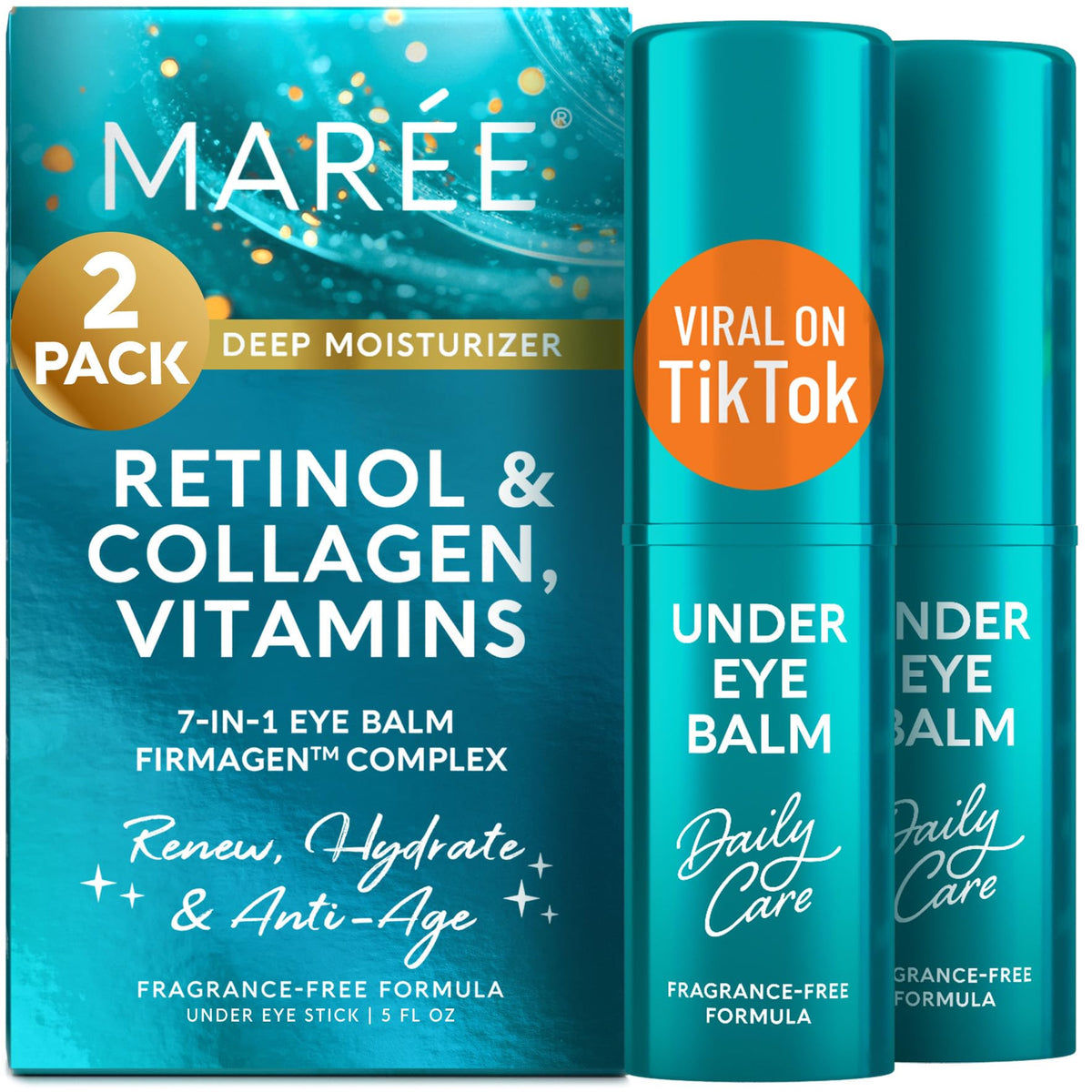 MAREE front packaging showing two under eye balm sticks for convenient use