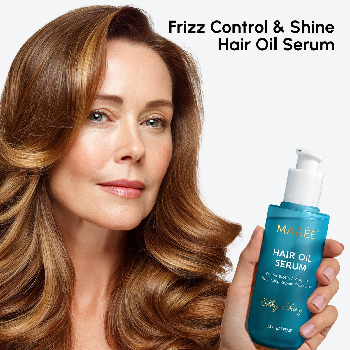 MAREE serum texture poured from bottle demonstrating lightweight sheen