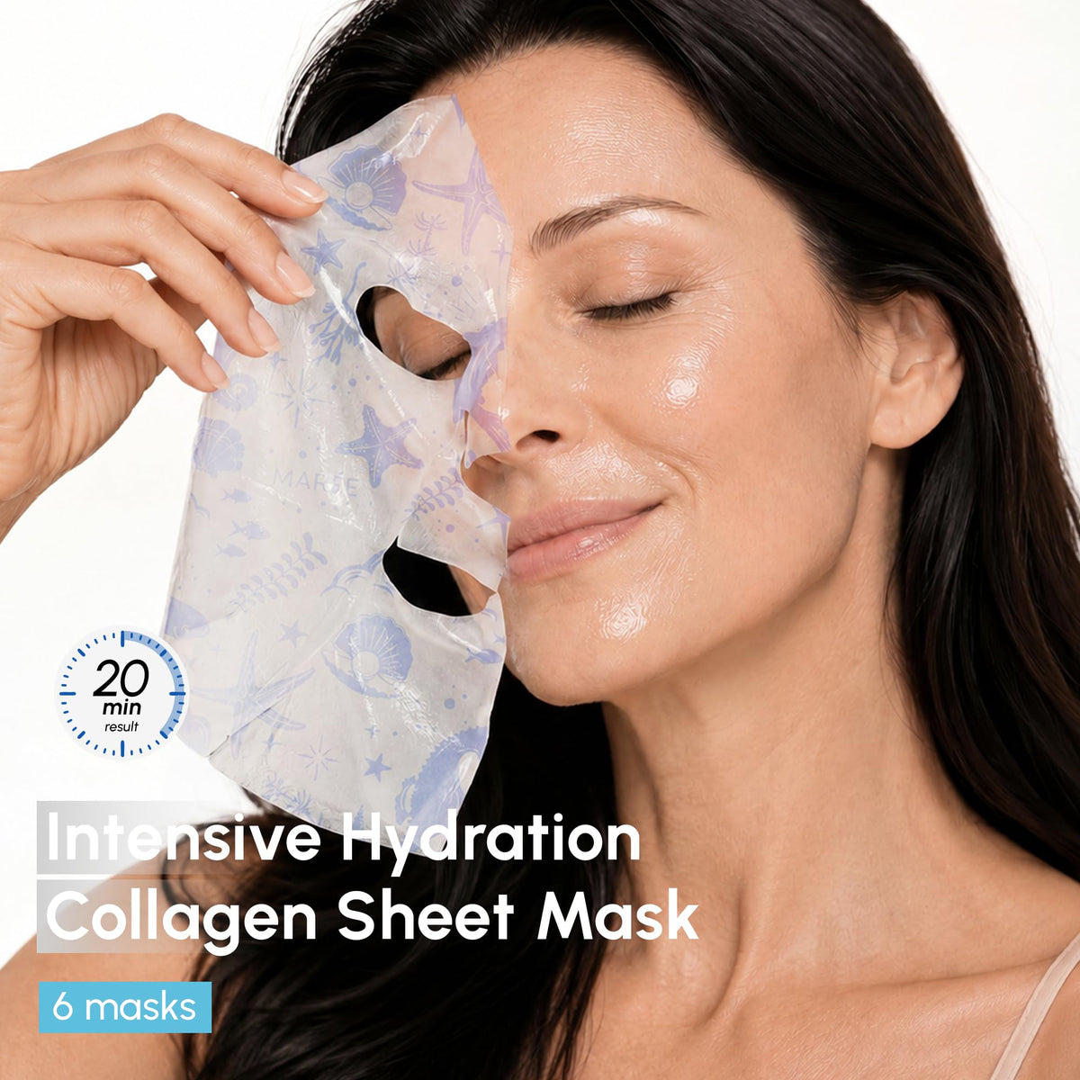 MAREE sheet mask on model demonstrating fit and comfort during use