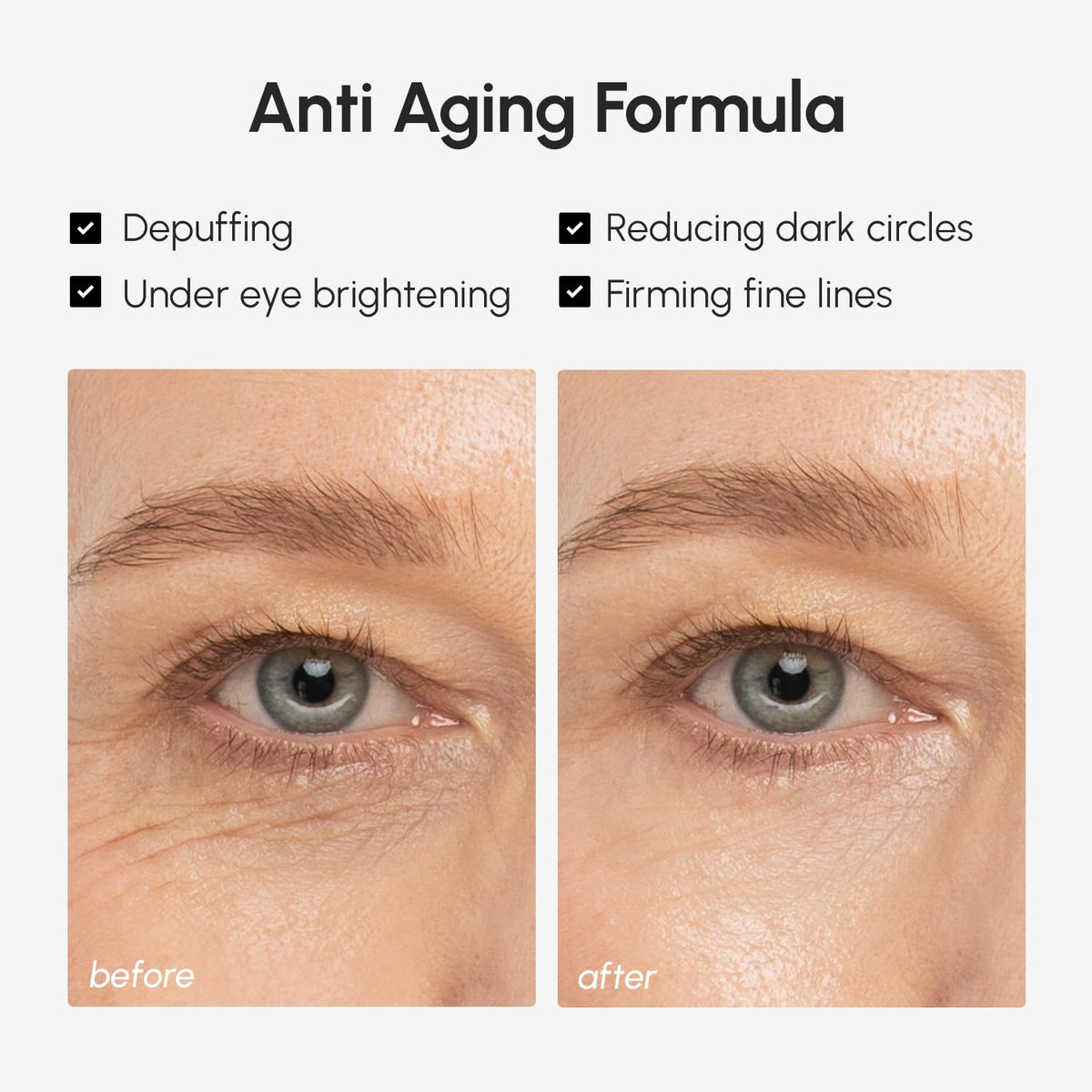 MAREE applying under eye demonstrating quick depuffing and brightening benefit