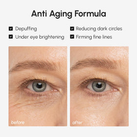 MAREE applying under eye demonstrating quick depuffing and brightening benefit