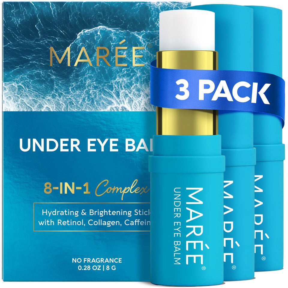 MAREE front packaging showing compact under eye balm stick and brand