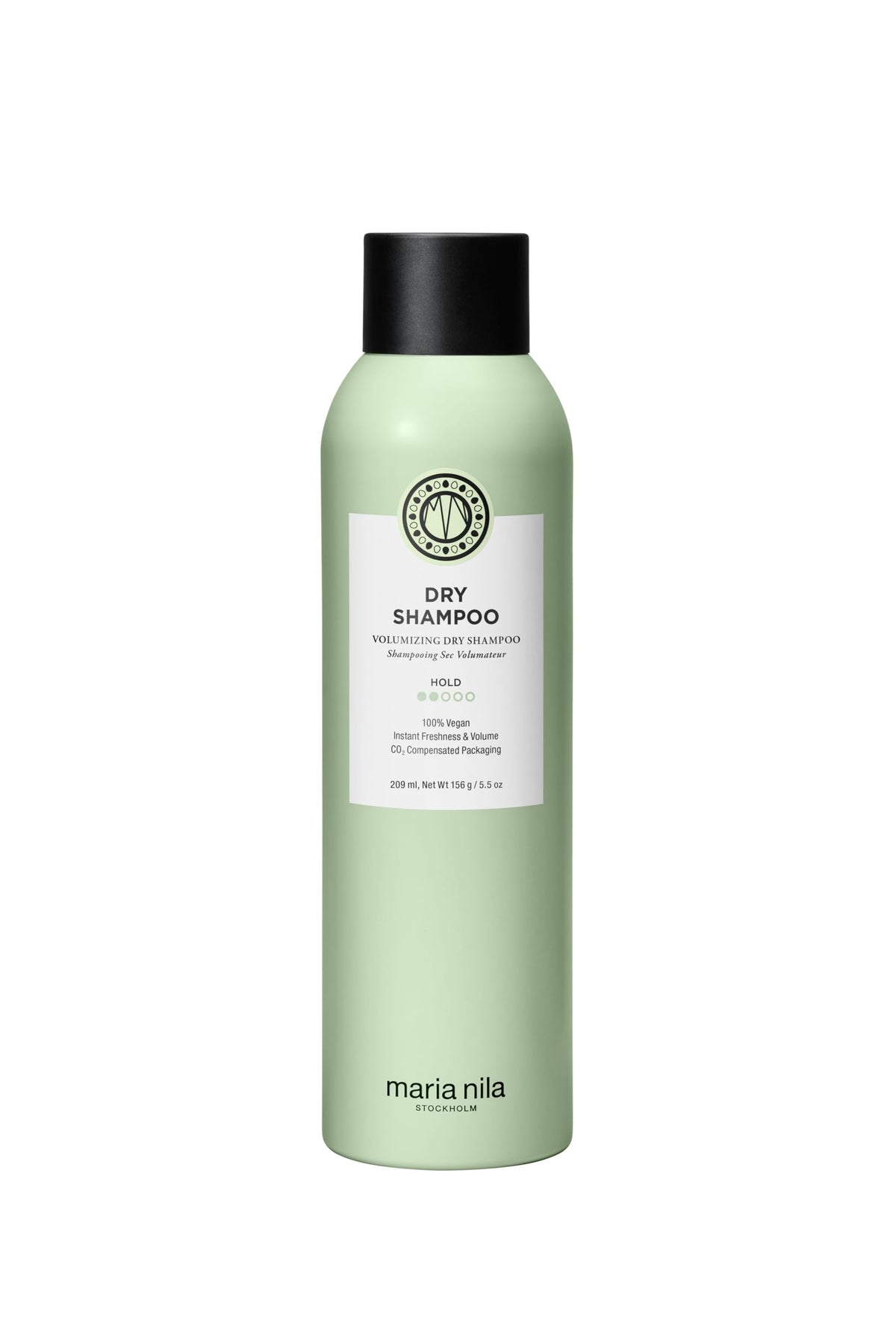 Maria Nila dry shampoo front packaging highlighting vegan label and pear scent benefit