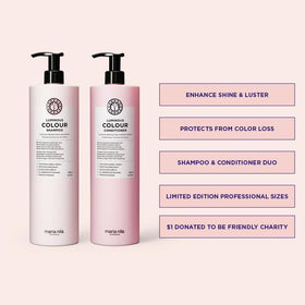 Maria Nila bottle label closeup highlighting ingredients and color-preserving benefits