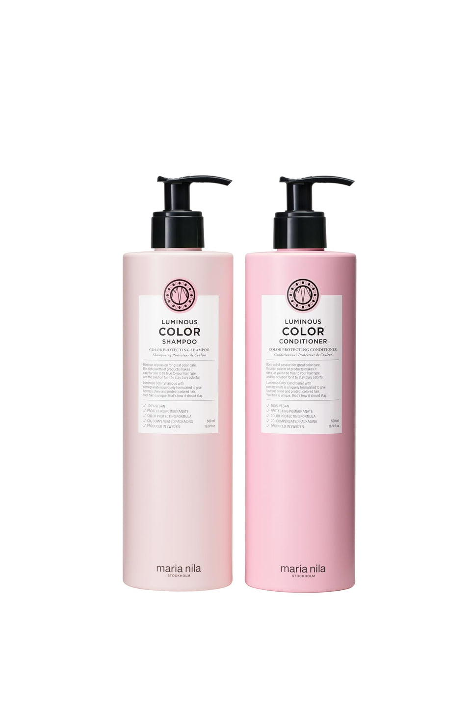 Maria Nila front packaging showing shampoo and conditioner for protected color and shine