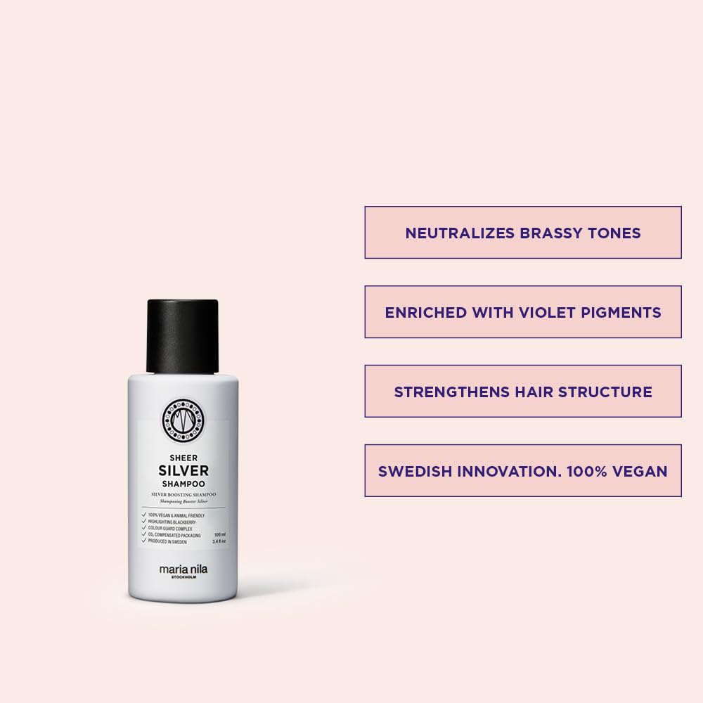 Maria Nila shampoo texture and foam demonstrating gentle cleansing and violet tint benefit