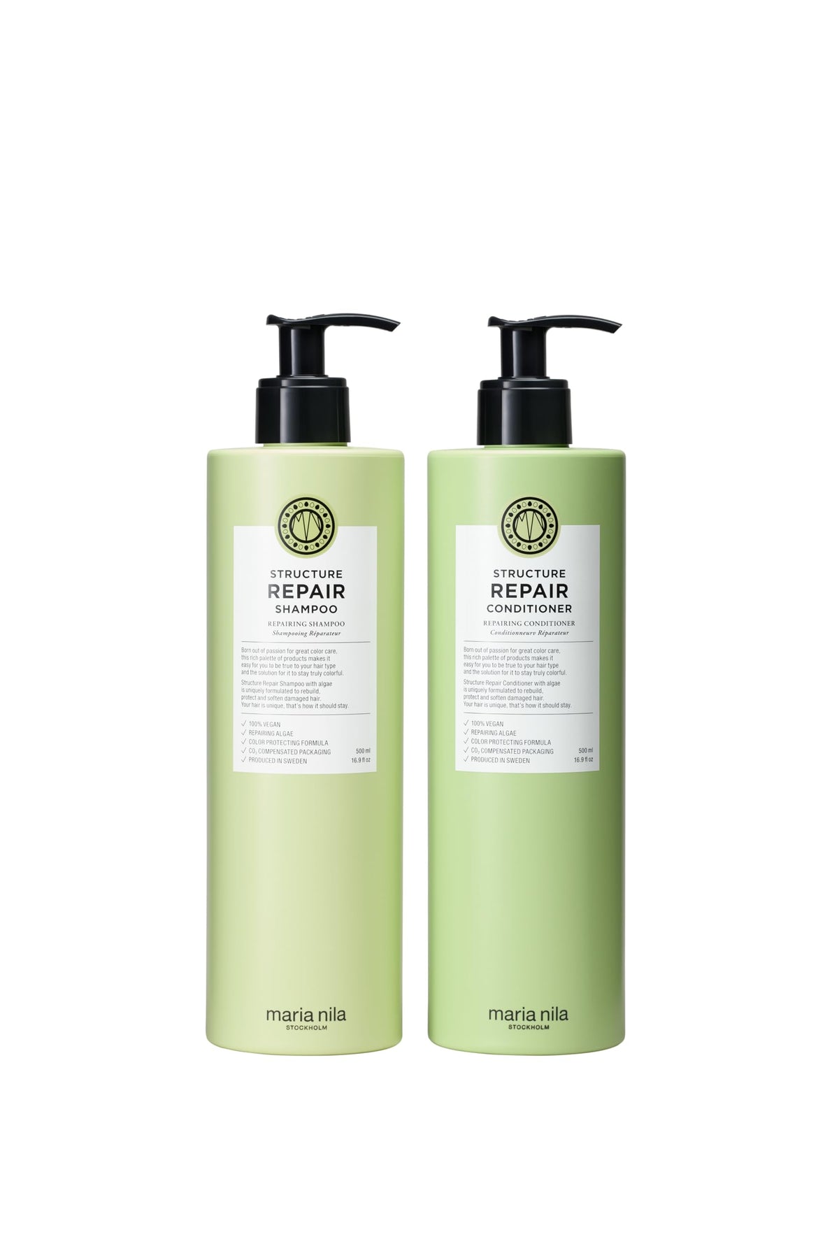 Maria Nila front packaging showing repair set and clear benefits