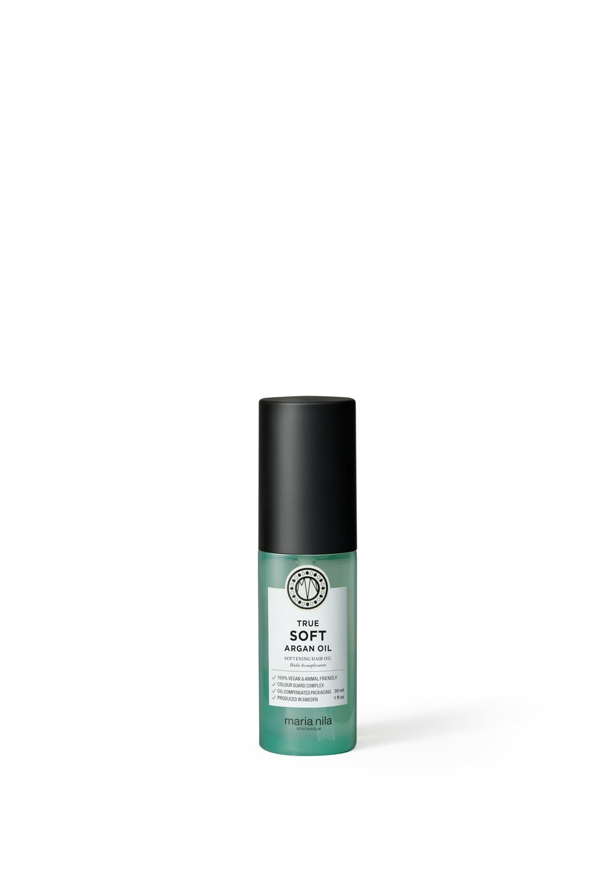 Maria Nila bottle front view showing product label and compact size benefit