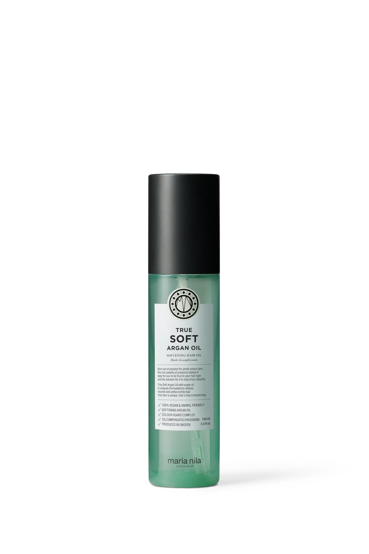 Maria Nila front packaging showing pump and label, highlights vegan benefit