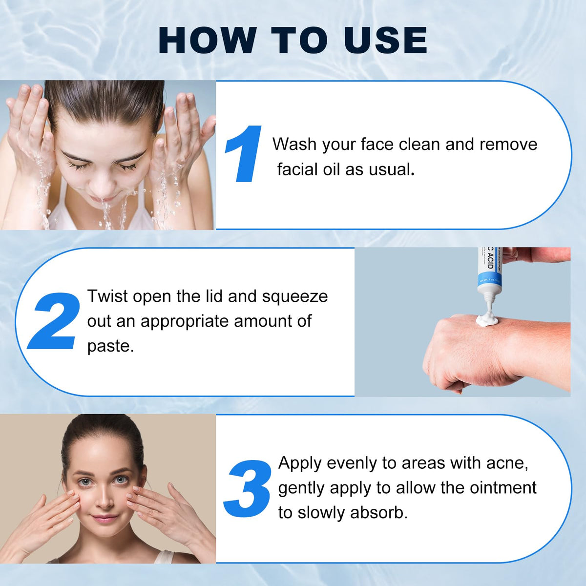 Marianp cream applied to cheek demonstrating calming and smoothing effect