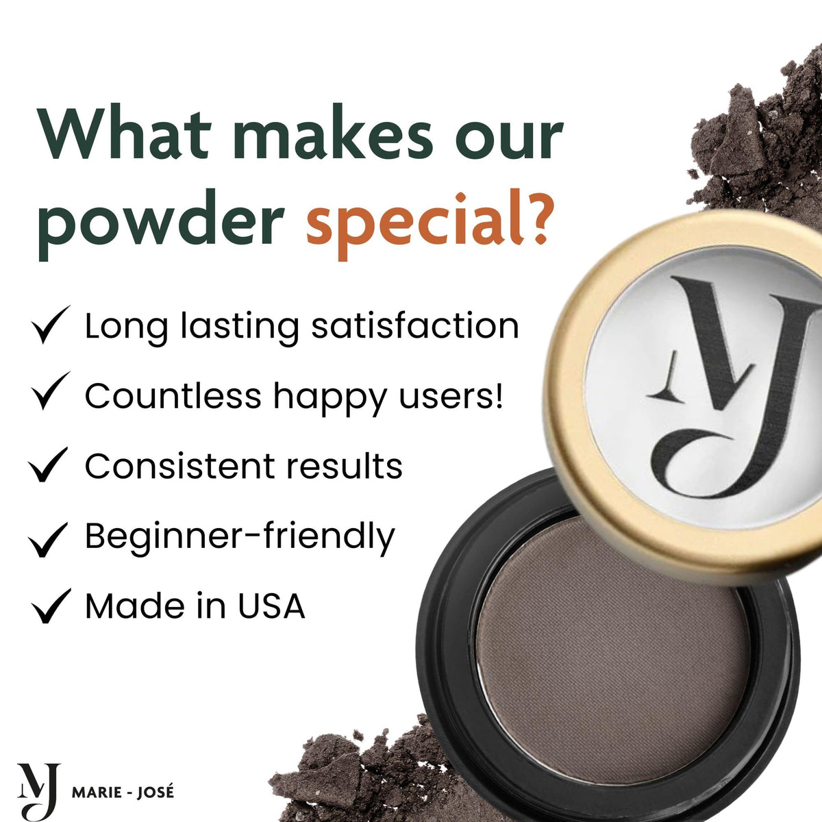 Marie-José compact next to coin showing compact size and travel-ready benefit