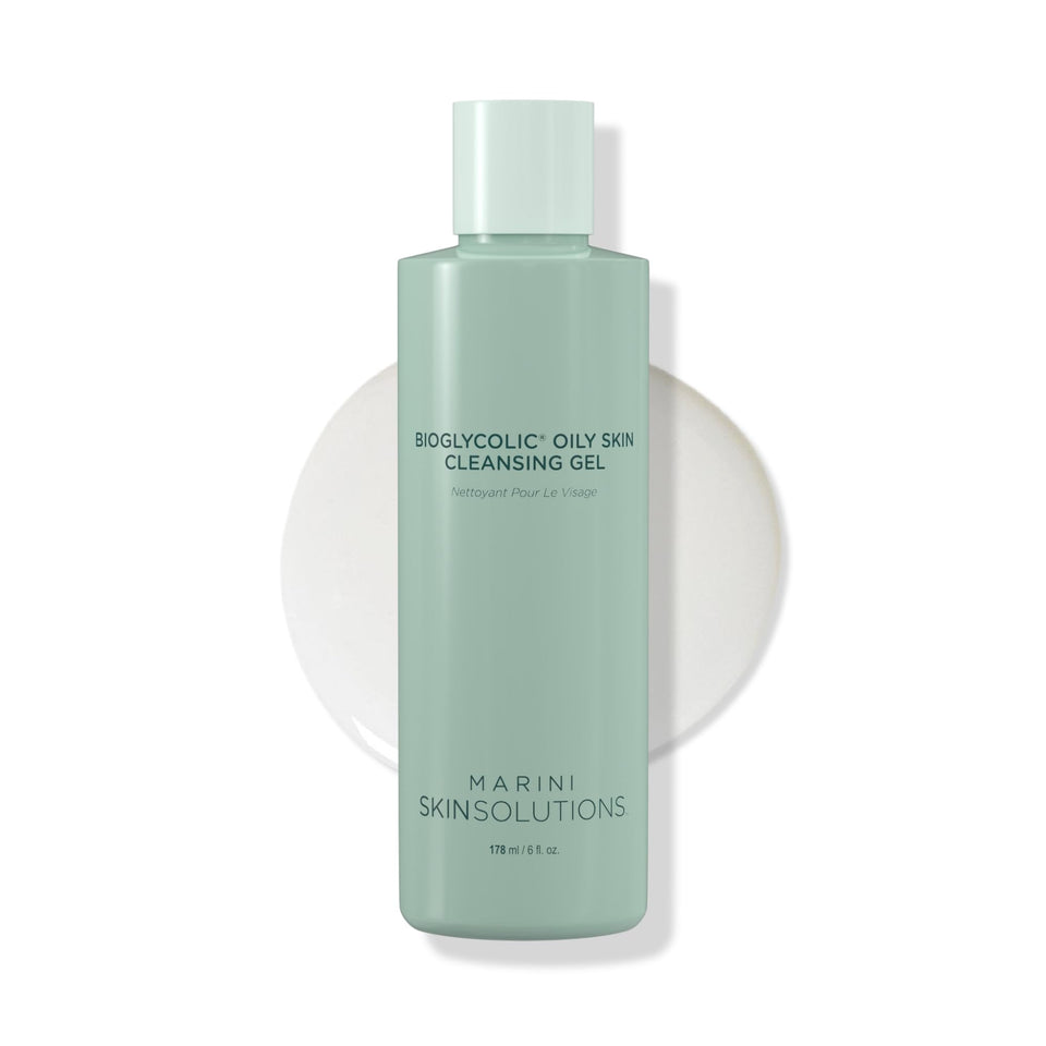 Marini SkinSolutions front bottle view showing product and clean design, promotes oil control