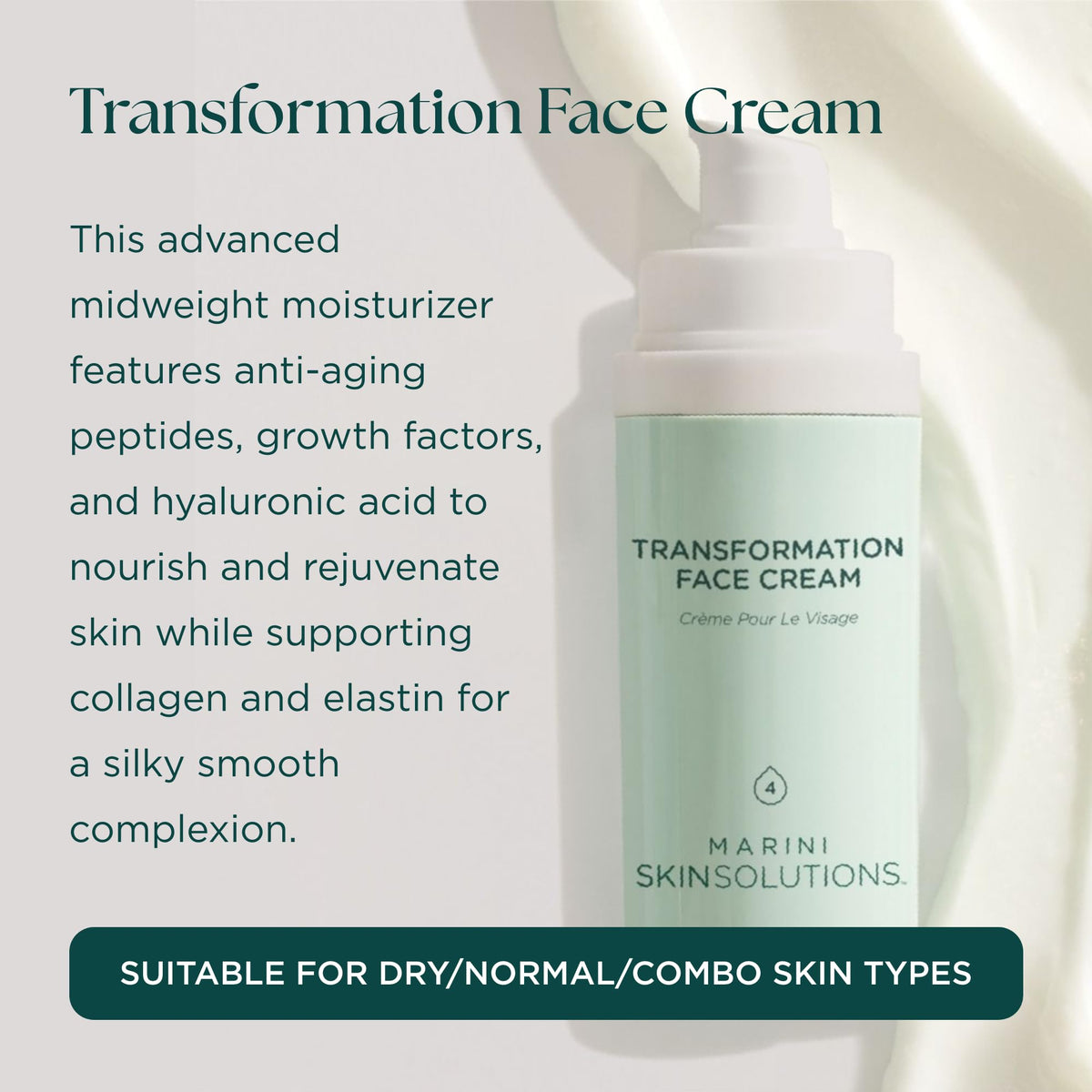 Marini SkinSolutions cream texture close-up demonstrating smooth, hydrating consistency