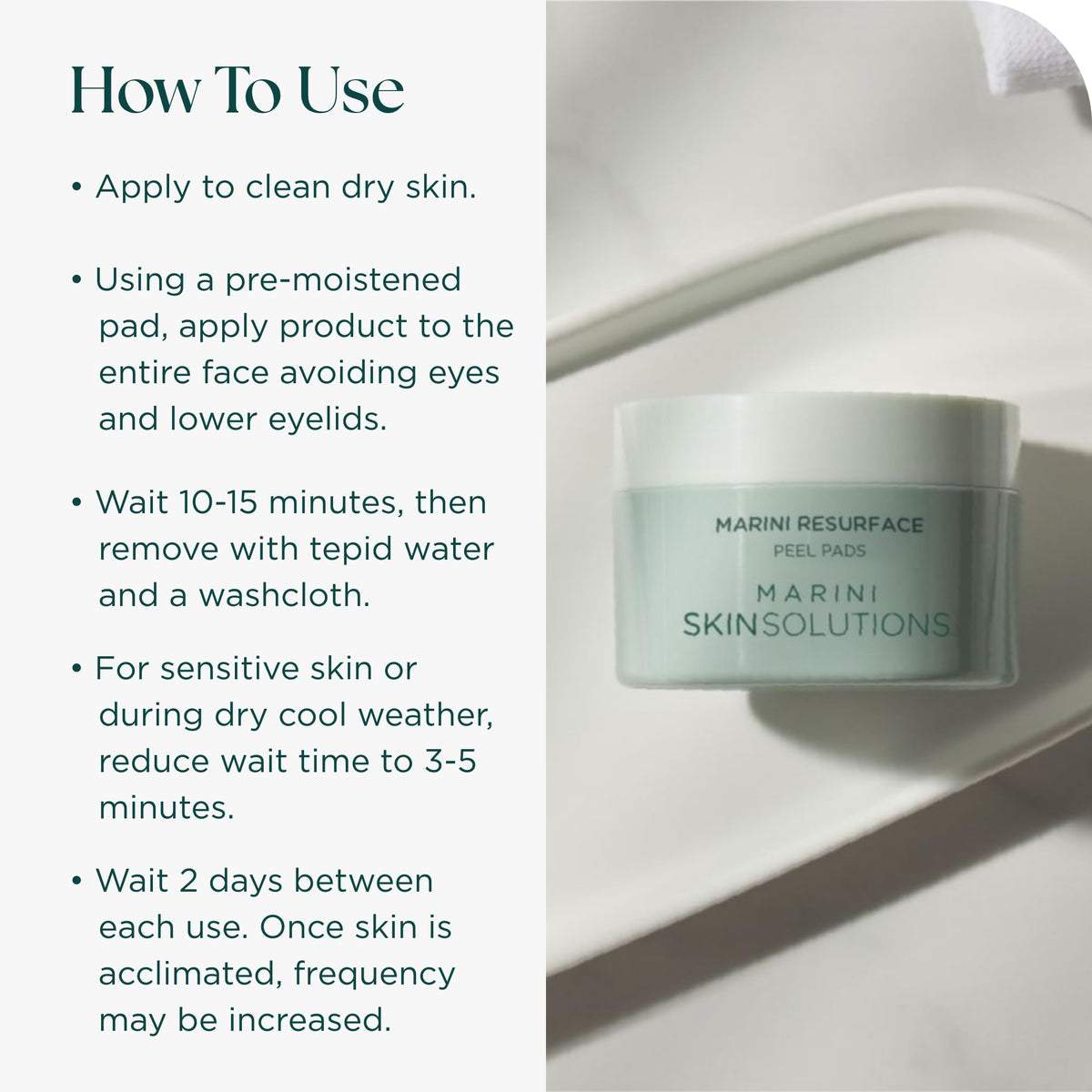 Marini SkinSolutions pad in hand applying to cheek for easy use