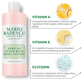 Mario Badescu bottle beside a hand, scale view illustrating generous 16 fl oz supply