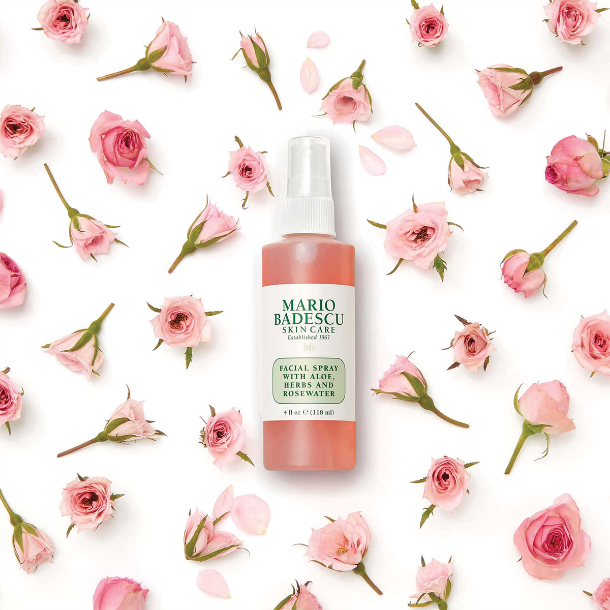 Mario Badescu bottle on bathroom shelf conveying daily ritual and comfort