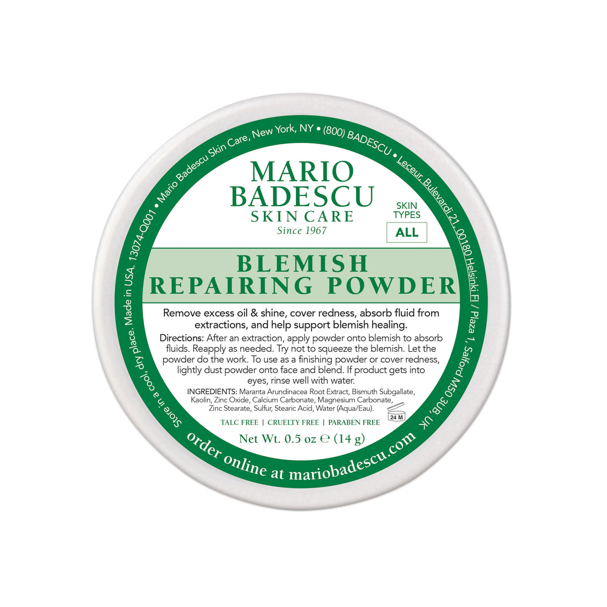 Mario Badescu front jar showing packaging and compact size benefit