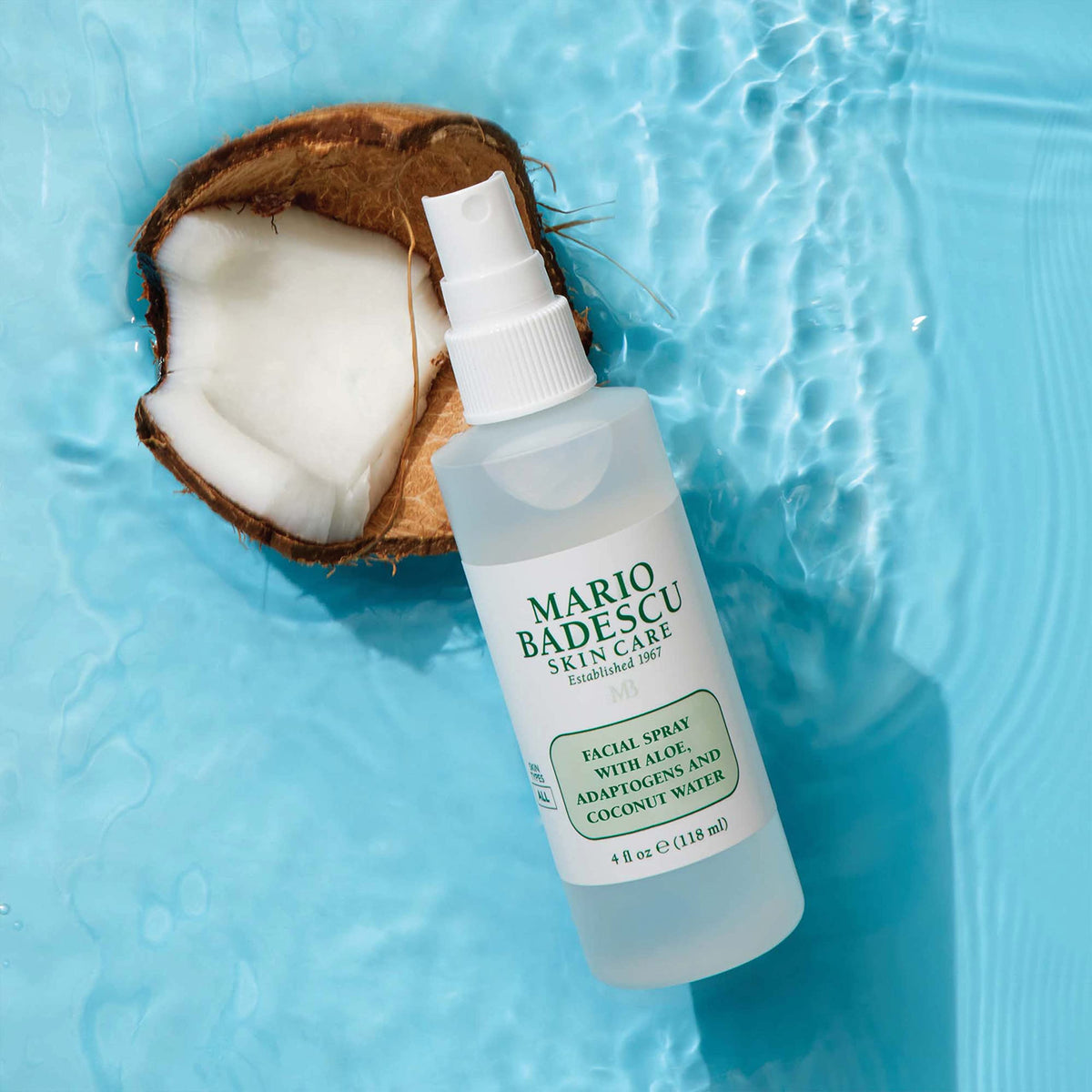 Mario Badescu bottle in fridge illustrating extra-cooling and soothing benefit