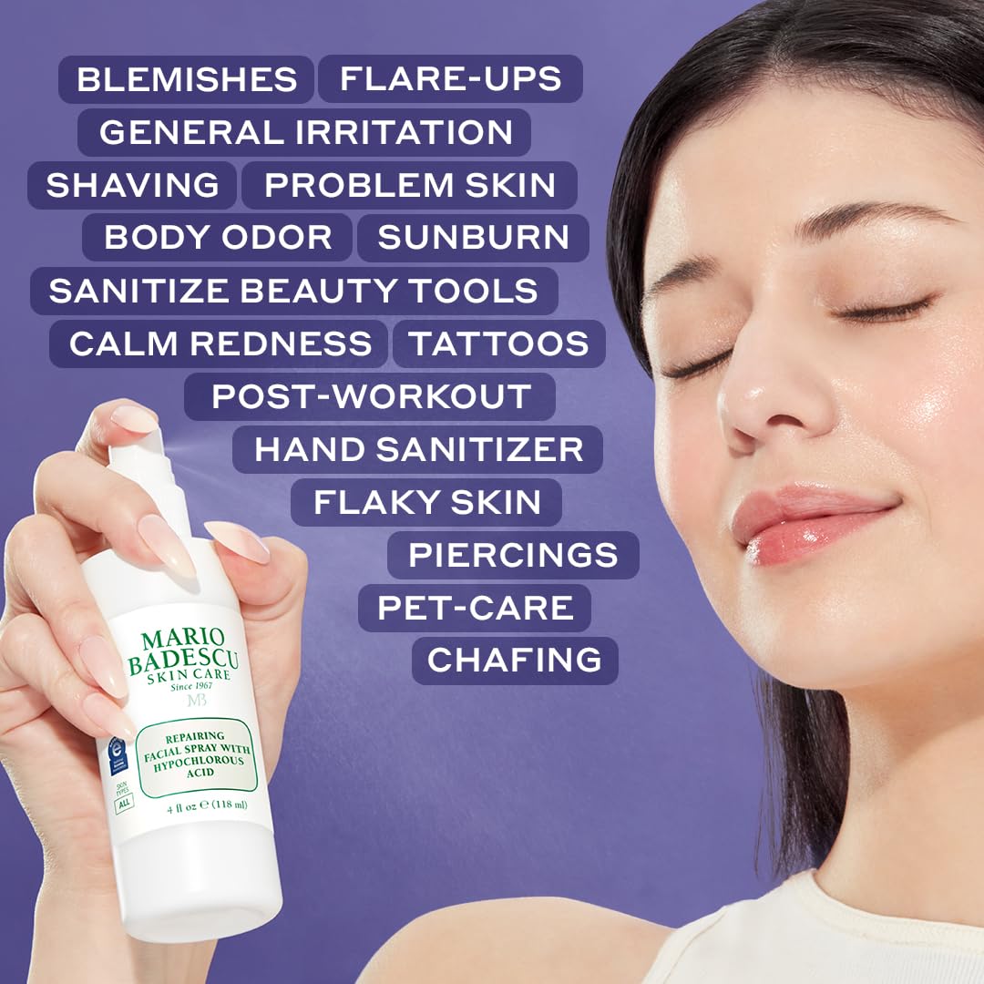 mario badescu bottle next to gym essentials for post-exercise refresh